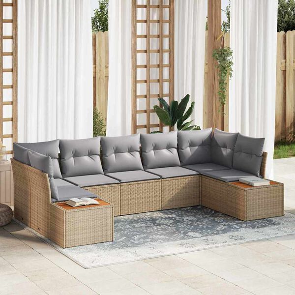vidaXL Tuinbankenset met kussen 7 pcs Beige en Licht Grijs Polyrattan
