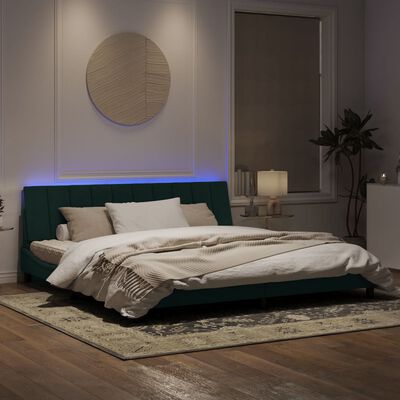 vidaXL Bedframe met LED-verlichting fluweel donkergroen 200x200 cm