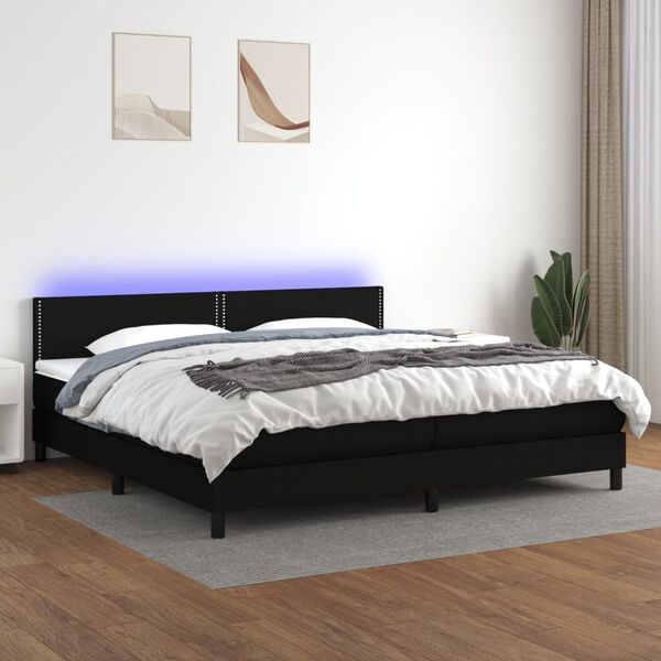 vidaXL Boxspring met matras en LED stof zwart 200x200 cm