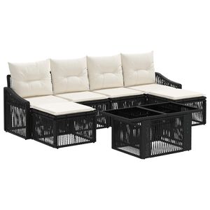 vidaXL Tuinbankenset 7 st Zwart en Cream Wit poly rattan