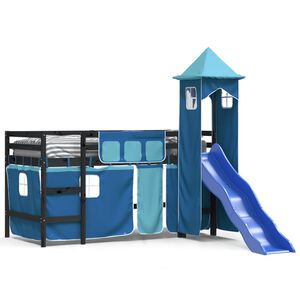 vidaXL Kinderhoogslaper met toren 80x200 cm massief grenenhout blauw