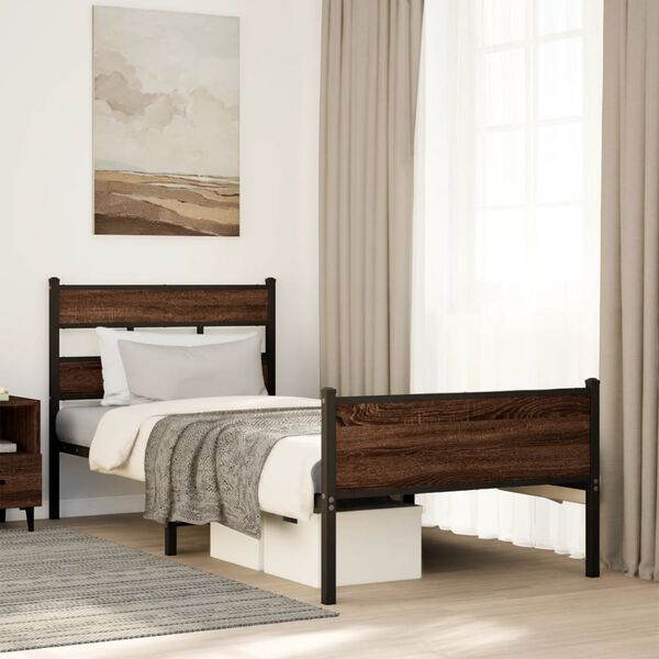 vidaXL Bedframe zonder matras bewerkt hout bruin eikenkleur 75x190 cm