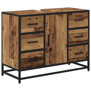vidaXL Badkamerkast met lade Oud Hout 80 x 33 x 60 cm Bewerkt hout