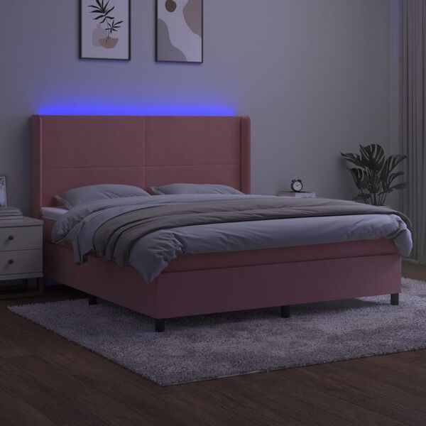 vidaXL Boxspring met matras en LED fluweel roze 180x200 cm