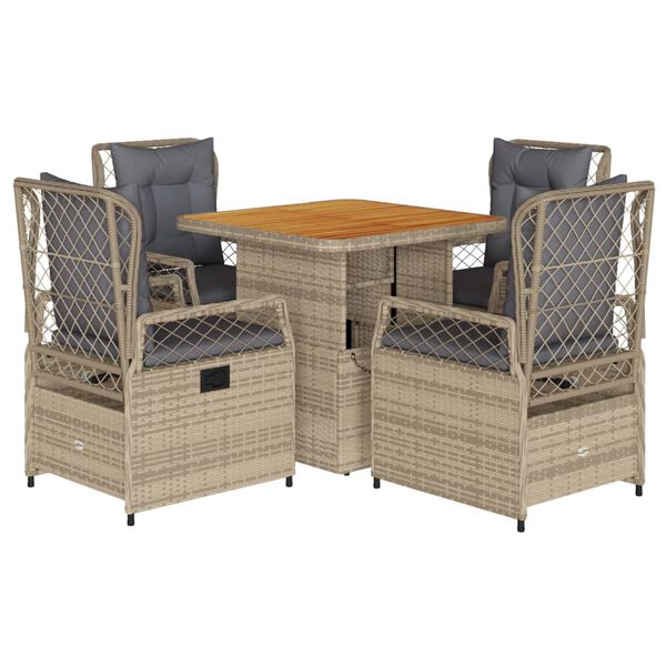 vidaXL 5-delige Tuinset met kussens poly rattan beige