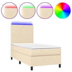 vidaXL Boxspring met matras en LED stof cr&egrave;mekleurig 100x200 cm