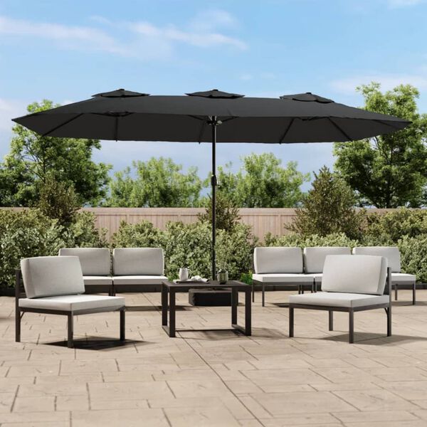 vidaXL Parasol dubbel dak met LED 449x265 cm antracietkleurig