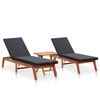 vidaXL Ligbedden 2 st met tafel poly rattan en massief acaciahout