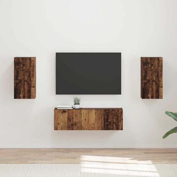 vidaXL TV Wandkast Set Wandgemonteerd 4 pcs Oudhout Bewerkt hout