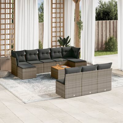 vidaXL 11-delige Loungeset met kussens poly rattan grijs