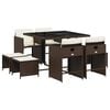 vidaXL 9-delige Tuinset met kussens poly rattan bruin