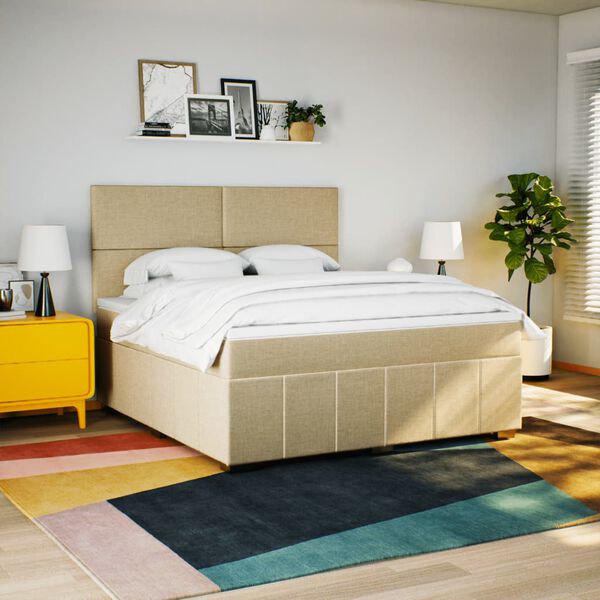 vidaXL Boxspring met matras stof cr&egrave;mekleurig 180x200 cm