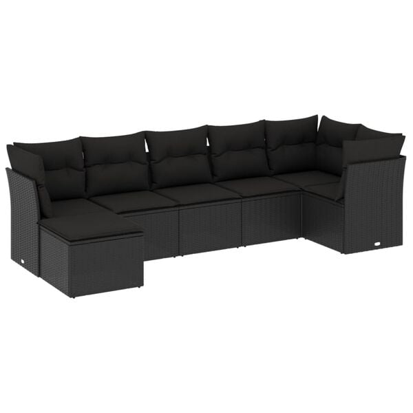 vidaXL 7-delige Loungeset met kussens poly rattan zwart