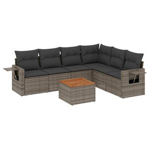 vidaXL 7-delige Loungeset met kussens poly rattan grijs