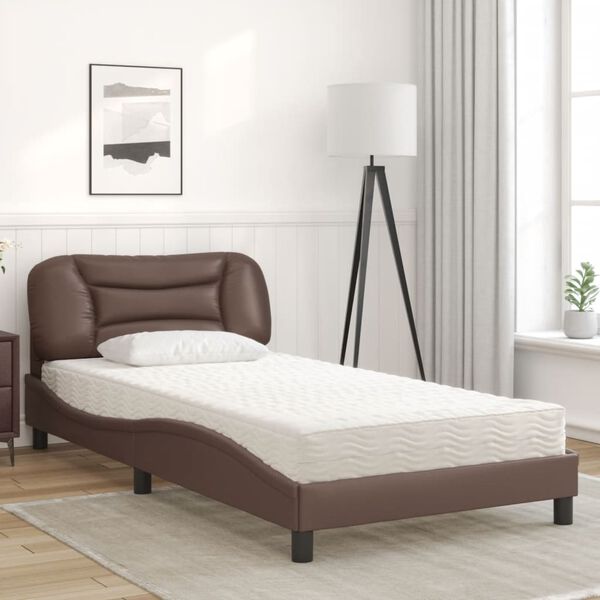 vidaXL Bed met matras "Hvar" kunstleer bruin 100x200 cm