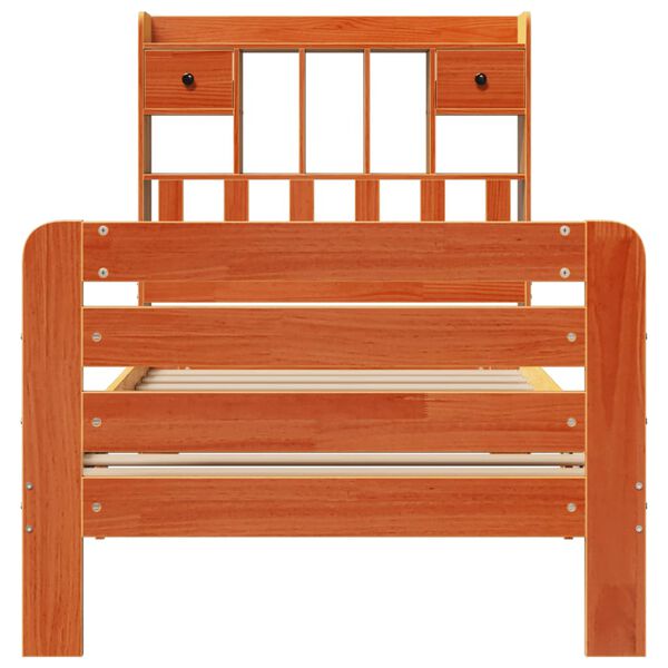 vidaXL Bed met boekenkast zonder matras grenenhout wasbruin 75x190 cm