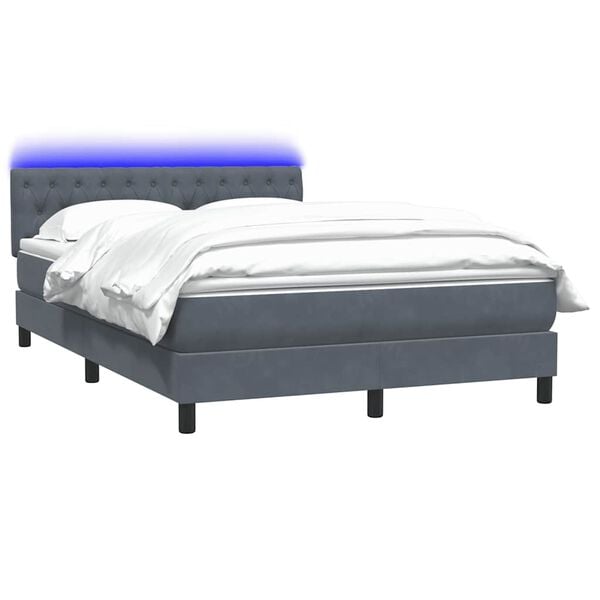 vidaXL Boxspring met matras en LED fluweel donkergrijs 140x220 cm