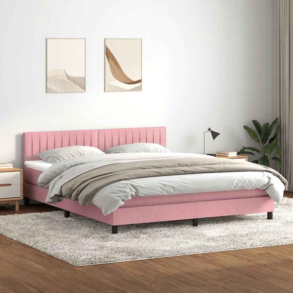 vidaXL Boxspring met matras en LED fluweel roze 180x210 cm