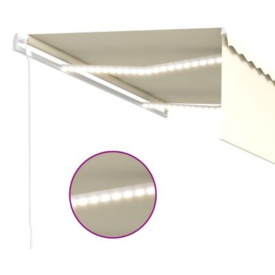 vidaXL Luifel automatisch met rolgordijn LED windsensor 4,5x3 m crème