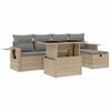 vidaXL 6-delige Loungeset met kussens poly rattan beige