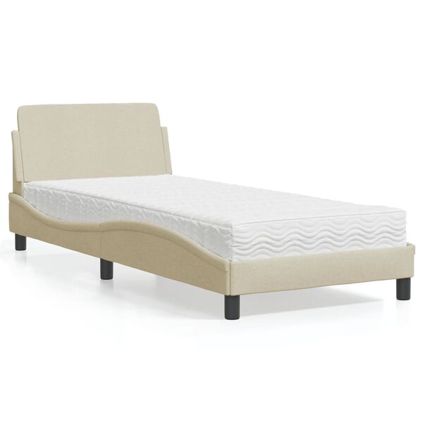vidaXL Bed met matras "Dover" stof cr&egrave;mekleurig 90x190 cm