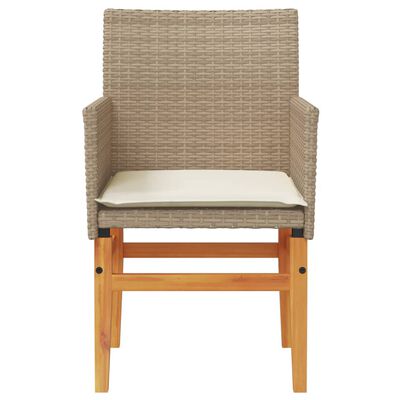 vidaXL Tuinstoelen 2 st met kussens poly rattan en massief hout beige