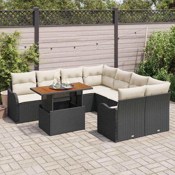 vidaXL Tuin Sofa Set met opslag 9 pcs Zwart Poly riet