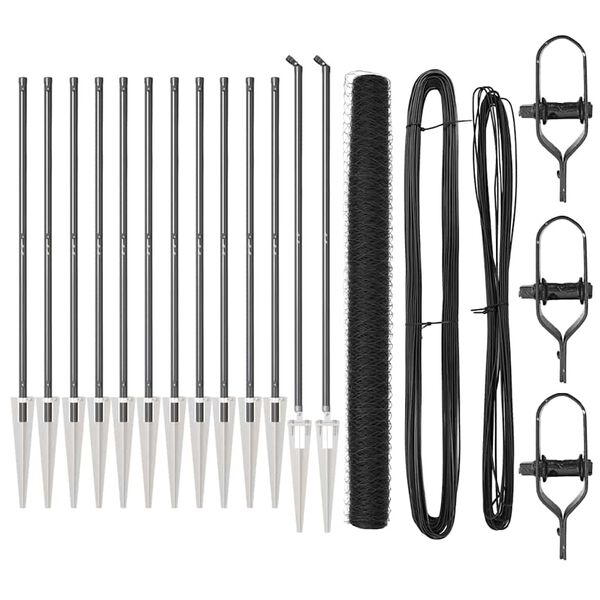 vidaXL Afrasteringspaal Grijs 25 x 1,6 m (50 mm gaas) Staal en PVC