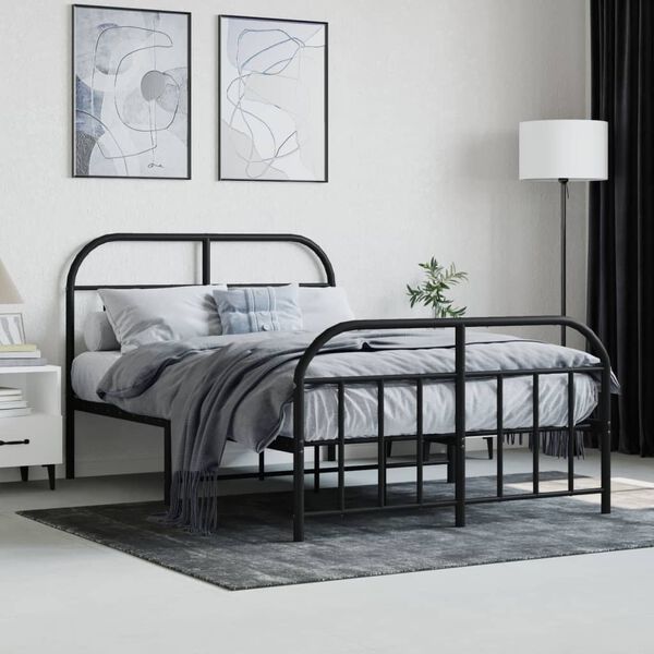 vidaXL Bedframe met hoofd- en voeteneinde metaal zwart 120x190 cm