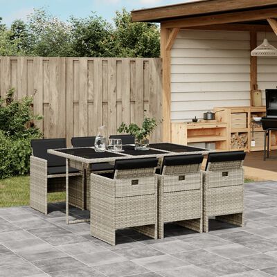 vidaXL 7-delige Tuinset met kussens poly rattan grijs