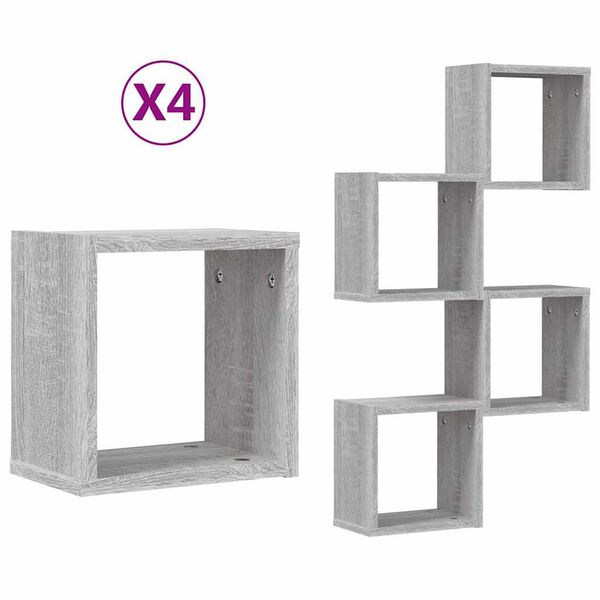 vidaXL Wandschappen 4 pcs Grijs Sonoma 26 x 15 x 26 cm Bewerkt hout