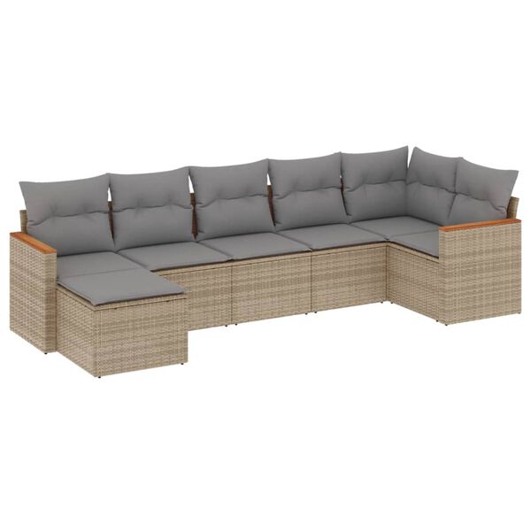 vidaXL 7-delige Loungeset met kussens poly rattan beige