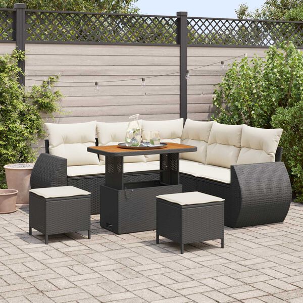 vidaXL Tuin Sofa Set met kussen 8 pcs Zwart en Cr&egrave;me poly rattan