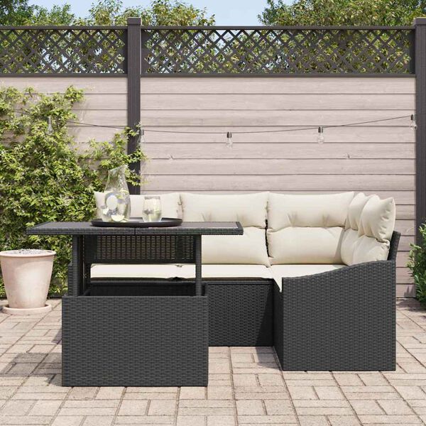 vidaXL Tuin Sofa Set met kussen 5 pcs Zwart en Cr&egrave;me poly rattan