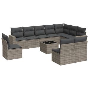 vidaXL 11-delige Loungeset met kussens poly rattan grijs