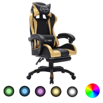 Citaat jukbeen Versnel vidaXL Racestoel met RGB LED-verlichting kunstleer goudkleurig en zwart  online kopen | vidaXL.be