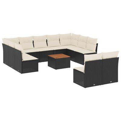 vidaXL 12-delige Loungeset met kussens poly rattan zwart