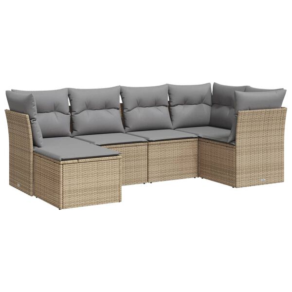vidaXL 6-delige Loungeset met kussens poly rattan beige