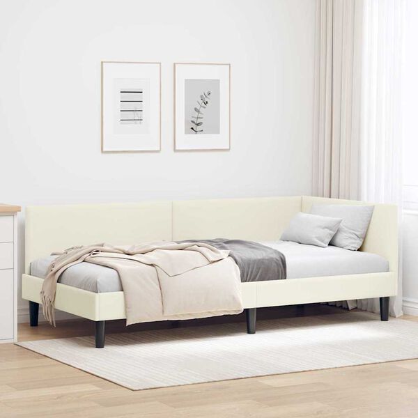 vidaXL Hoekbedframe met hoofdeinde Cr&egrave;me 80 cm x 200 cm Fluweel