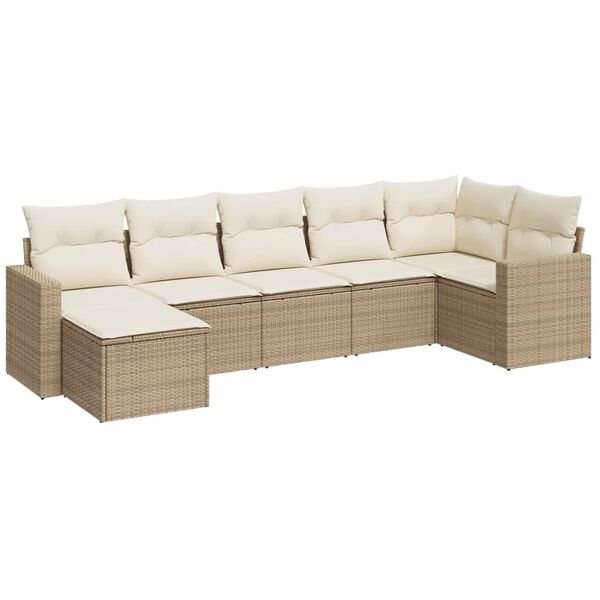 vidaXL 7-delige Loungeset met kussens poly rattan beige
