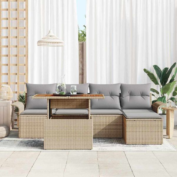 vidaXL Tuin Sofa Set met kussen 6 pcs beige en lichtgrijs