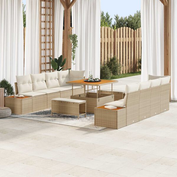vidaXL Tuinbankenset 11 pcs Beige poly rattan