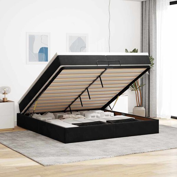 vidaXL Ottoman bed met matrassen 200x200cm fluweel zwart