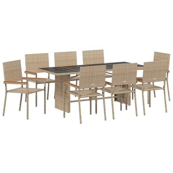 vidaXL Tuin eettafelset 9 pcs Beige poly rattan