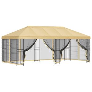vidaXL Paviljoen met zijwanden 6 x 3 m Cr&egrave;mekleurig Polyester en staal