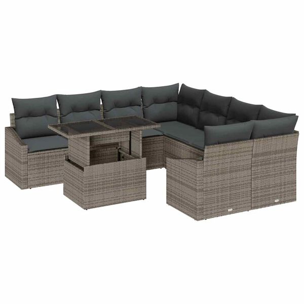 vidaXL Tuin Sofa Set met opslag 9 pcs Grijs Poly riet