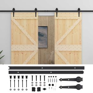 vidaXL Schuifdeur 2 st 90 x 210 cm Massief grenenhout Naturel en Zwart