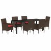 vidaXL Tafel en stoelen set met kussen 7 pcs Bruin PE Rattan