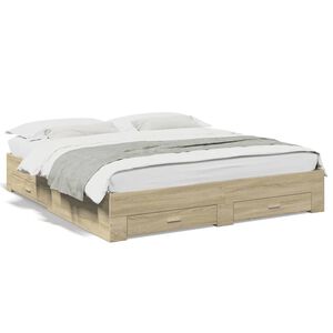 vidaXL Bedframe met lades bewerkt hout sonoma eikenkleurig 200x200 cm