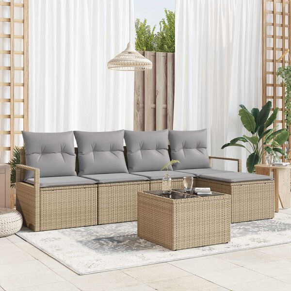 vidaXL Bankstel met kussen 6 pcs Beige en Licht Grijs poly rattan